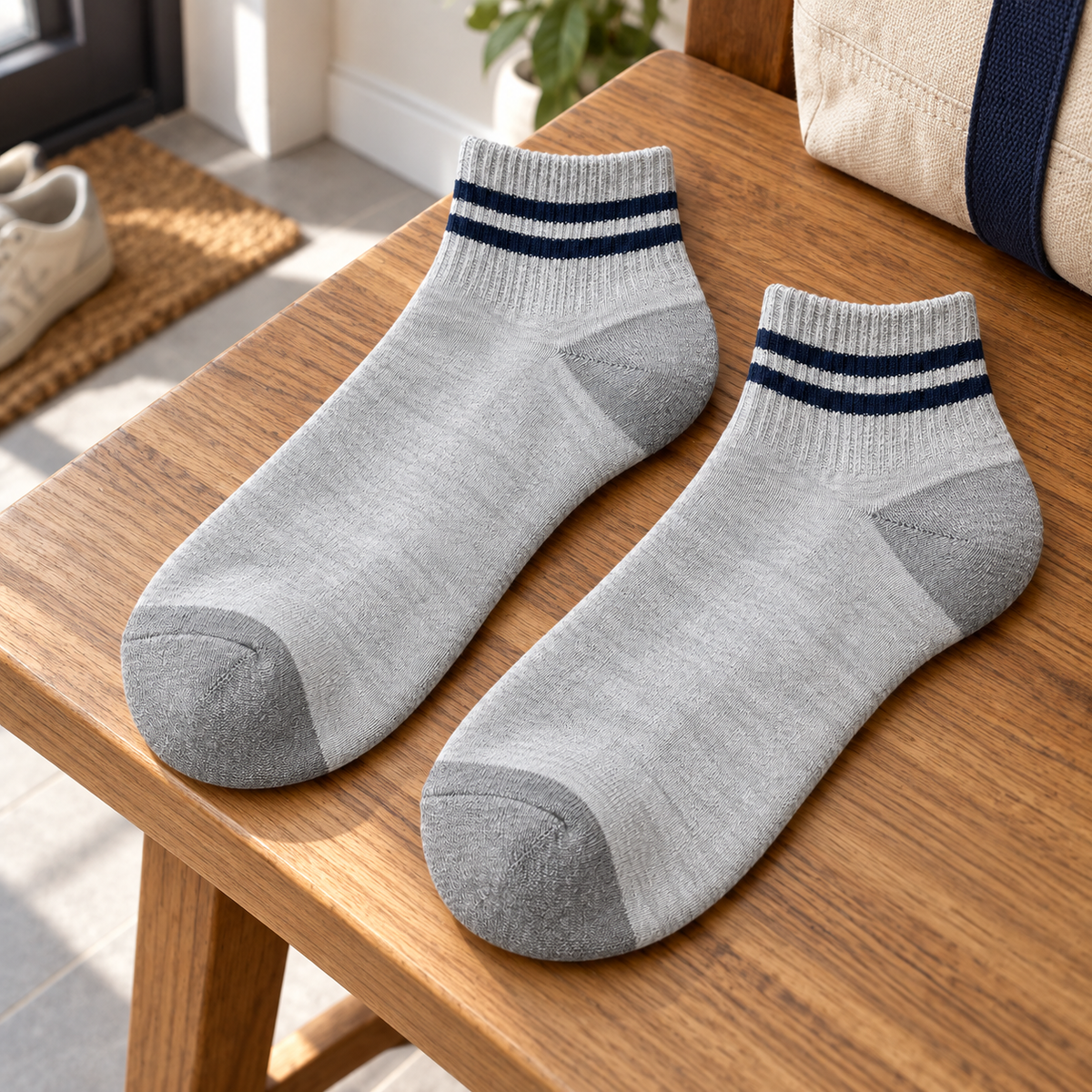 Weanave Striped Cotton Blend Ankle Socks – 5 Pairs